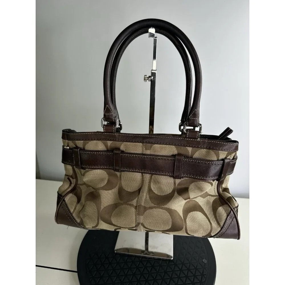 COACH Hampton Logo Stripe Carryall Satchel Handbag Purse  Card Wallet F13072 - Picture 3 of 10